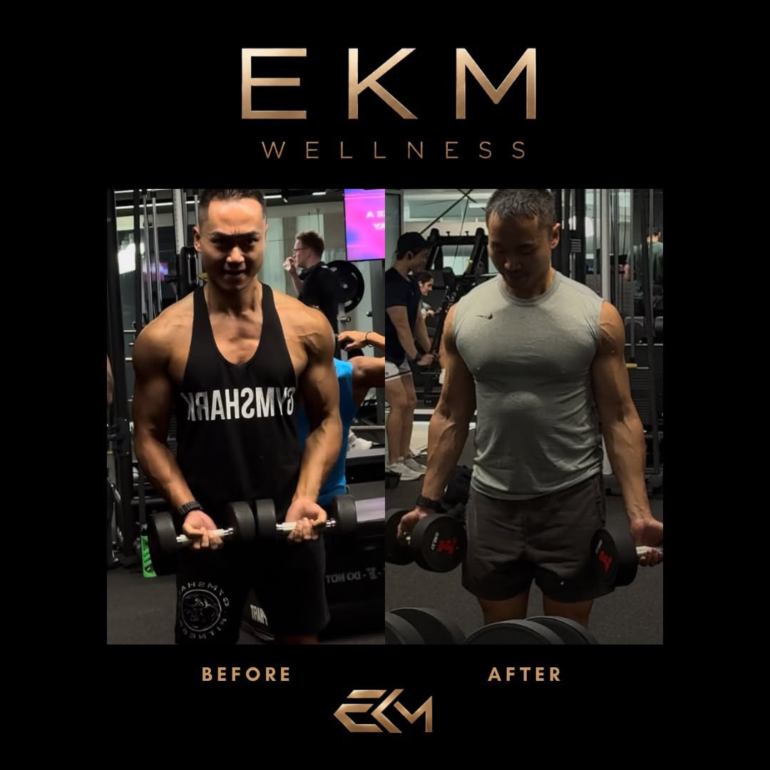 EKM Wellness client before and after body transformation, gaining muscle